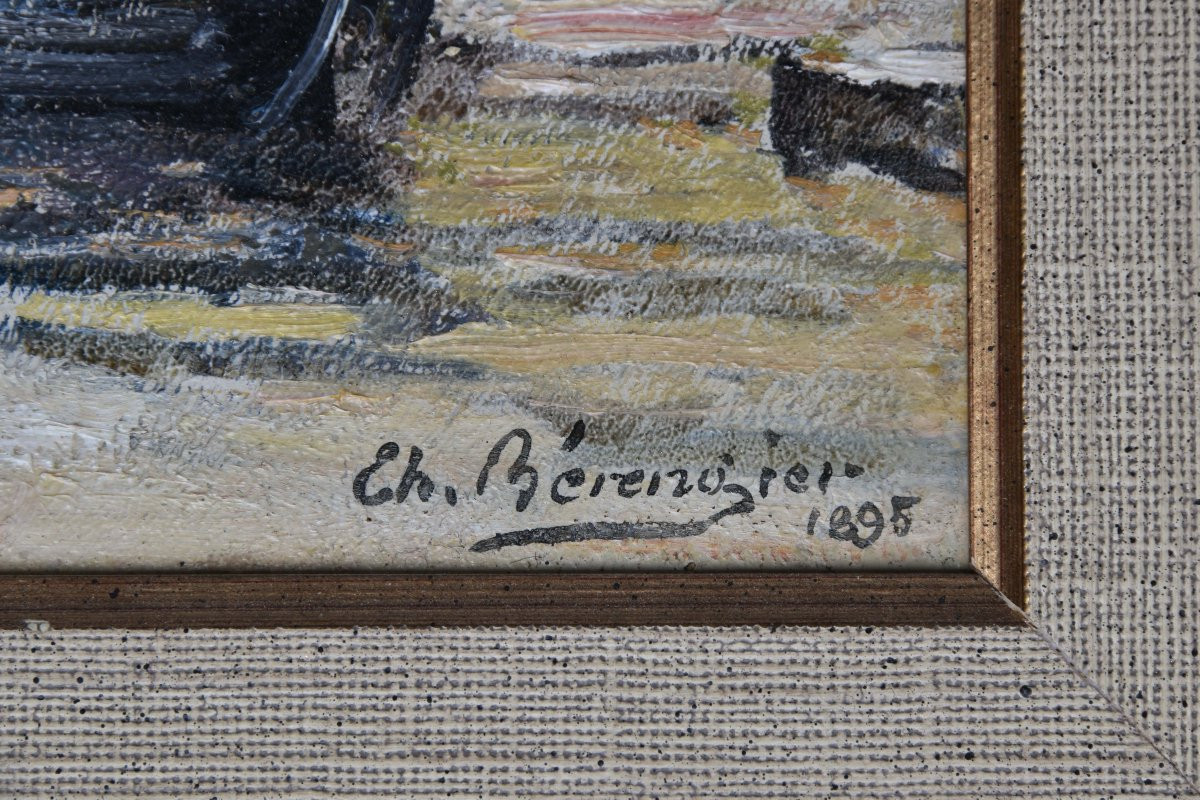 Théophile BERENGIER "Le port de Saint Chamas" 1895 huile sur carton 24x36-photo-2